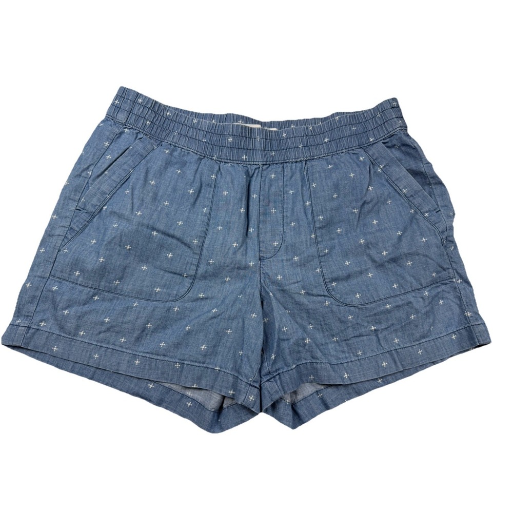 Sonoma Women's Mid Rise Blue Cotton Chambray Elastic Waistband Shorts Size Large